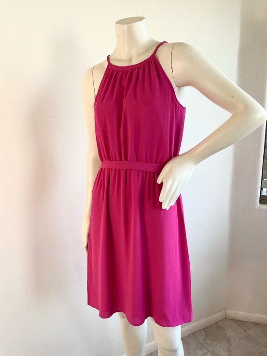 LOFT Dresses & Skirts - NWT LOFT Hot Pink Halter Belted Fit Flare Dress Size 6, Date night Wedding guest